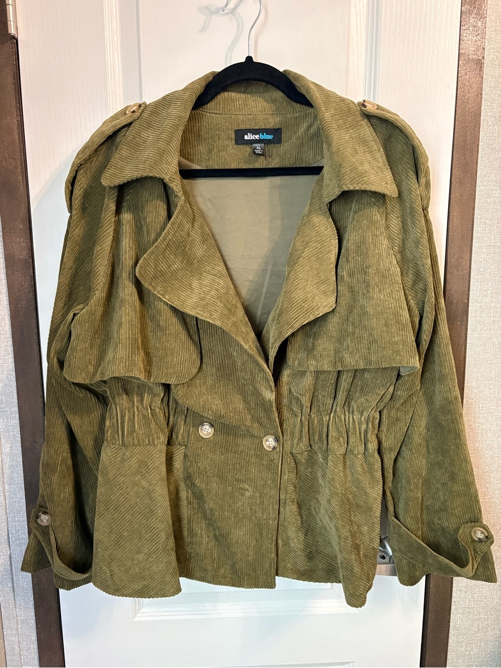 Alice Blue Olive Corduroy Trench Jacket